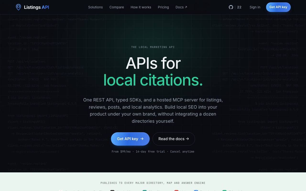 Listings API screenshot