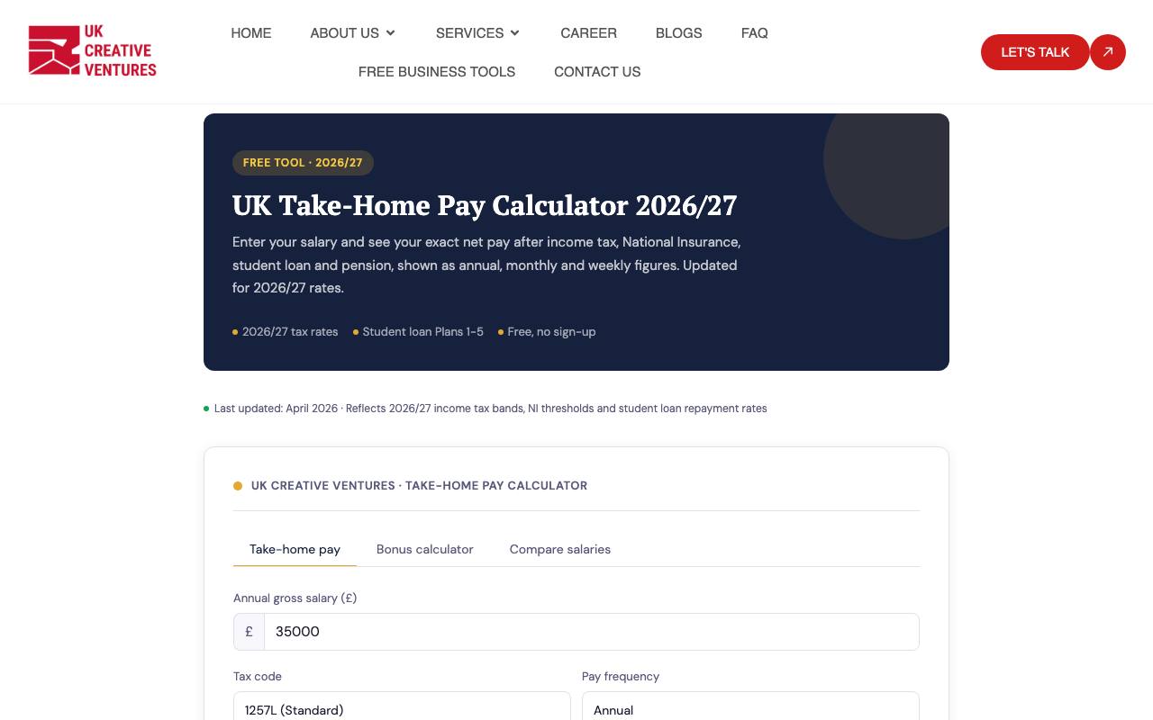 UK Take-Home Pay Calculator screenshot