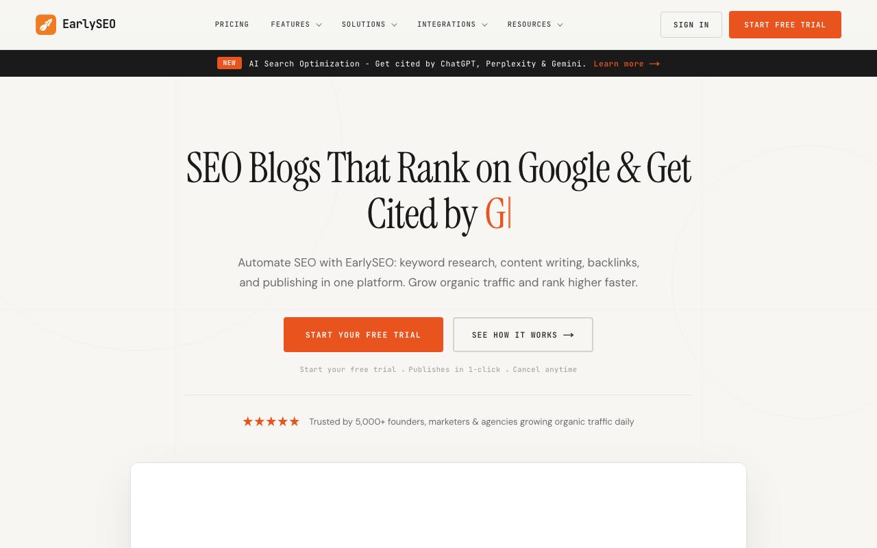 EarlySEO screenshot