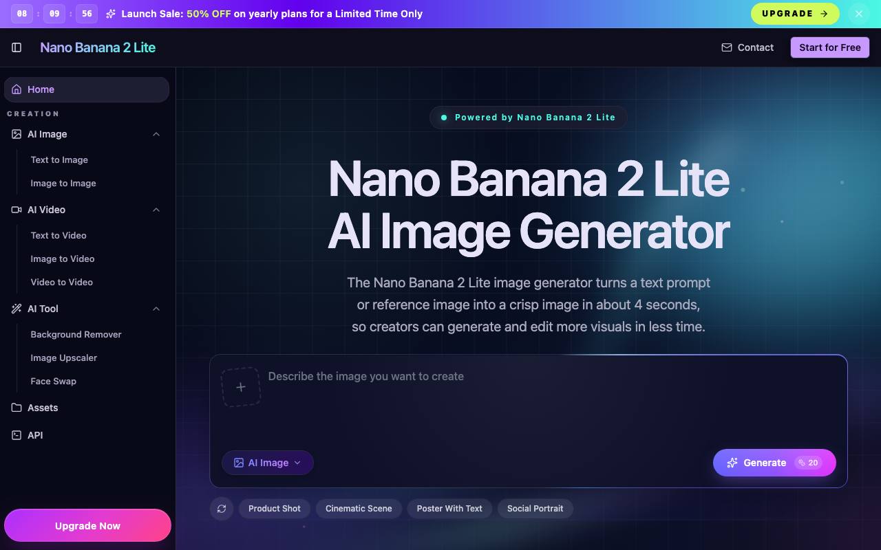 Nano Banana 2 Lite AI Image Generator screenshot