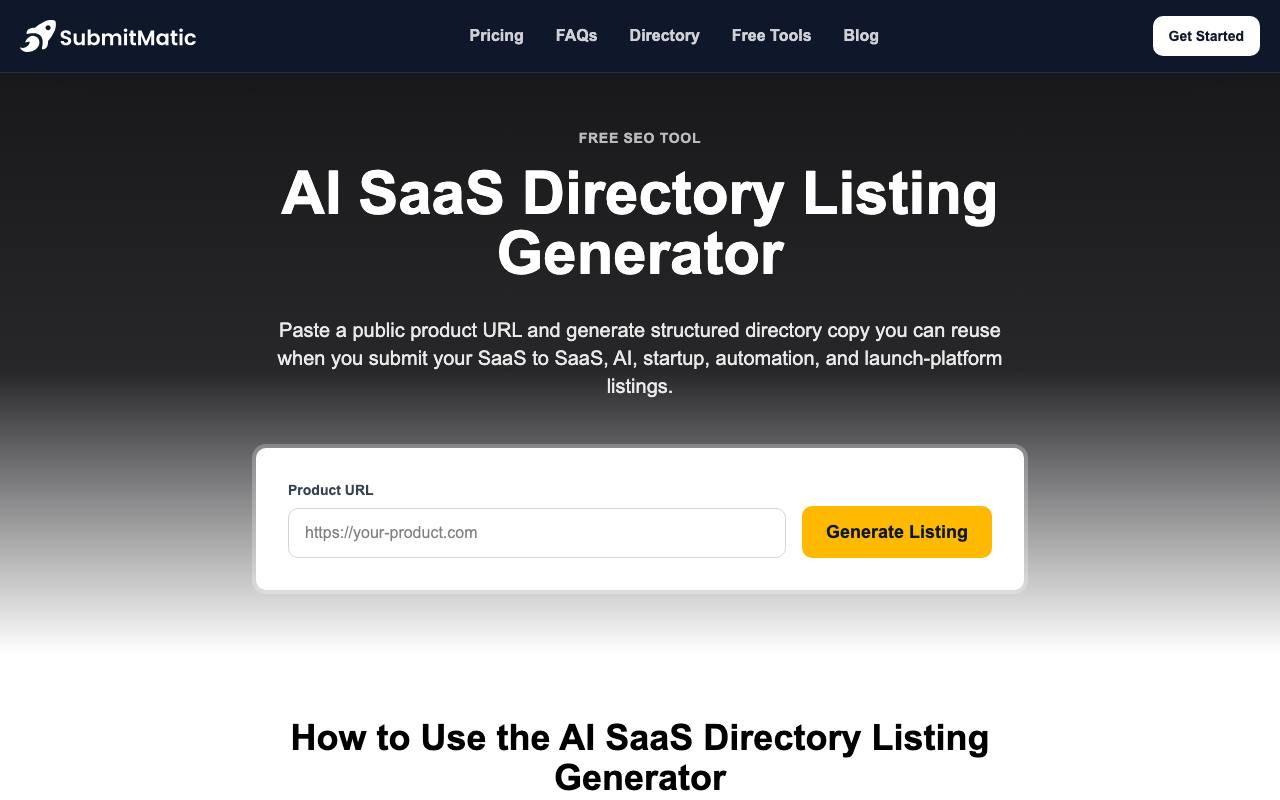 AI SaaS Directory Listing Generator screenshot