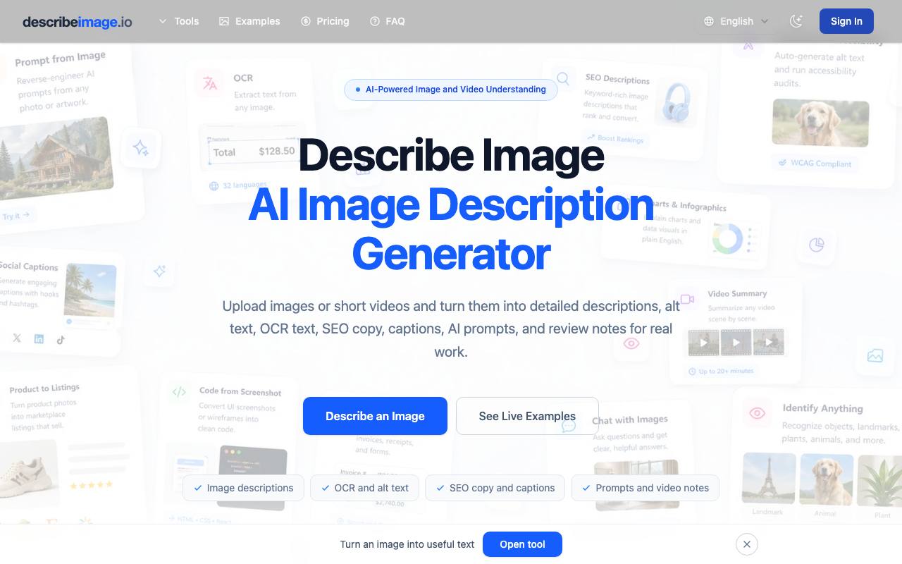 Describe Image screenshot