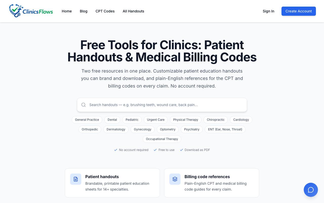 ClinicFlows AI Handout Generator screenshot