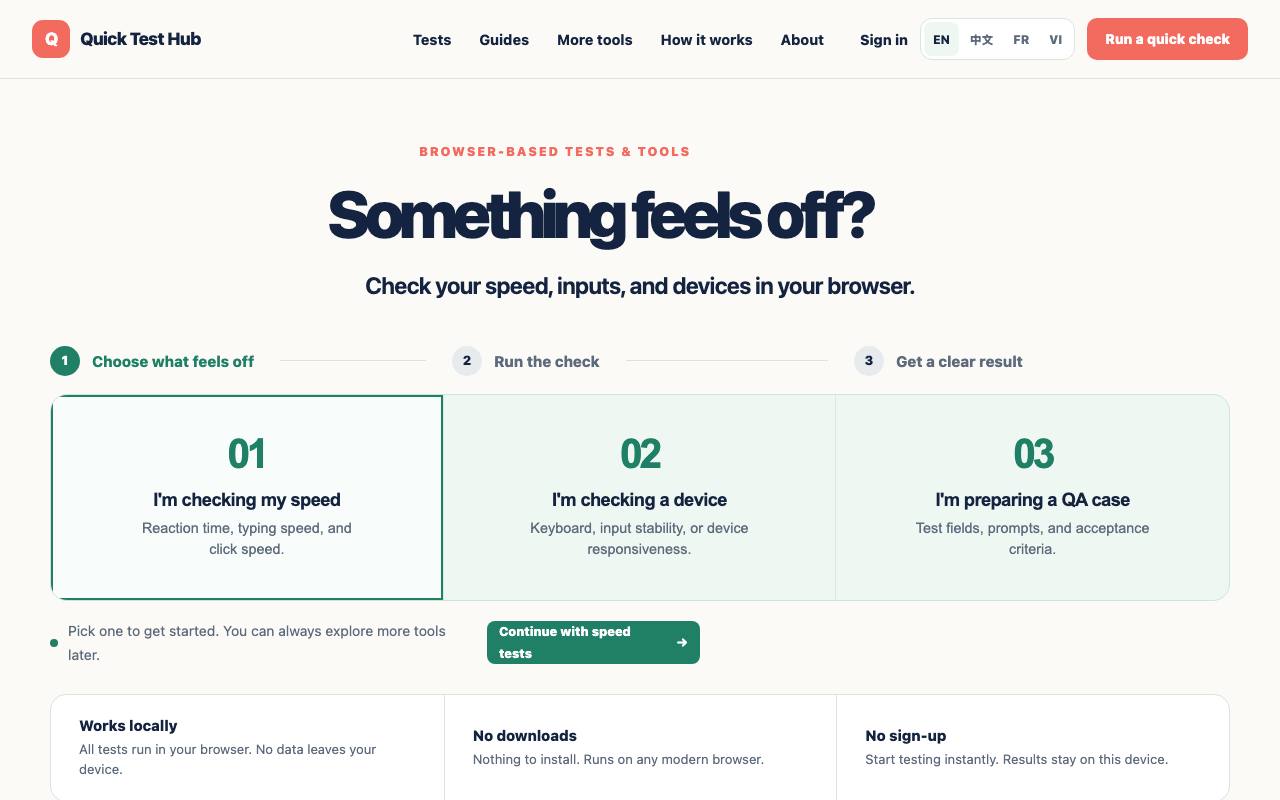 Quick Test Hub screenshot