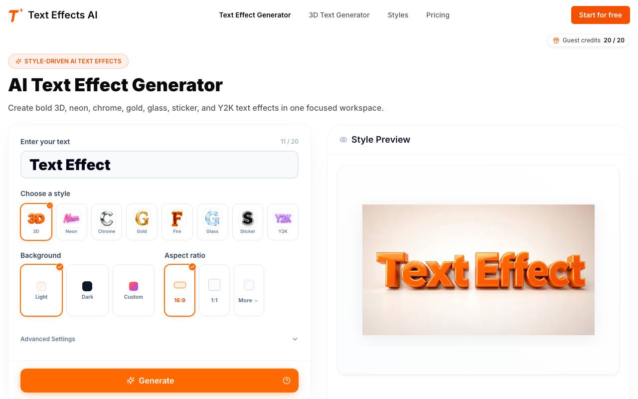 Text effecs AI screenshot