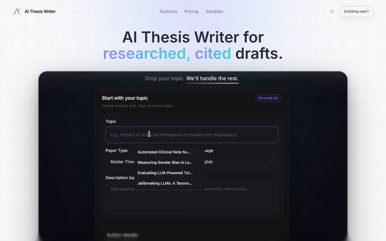 AI Thesis Writer screenshot