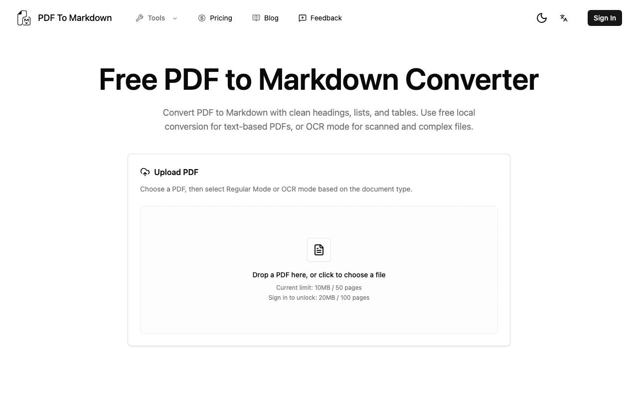 Free PDF to Markdown Converter screenshot