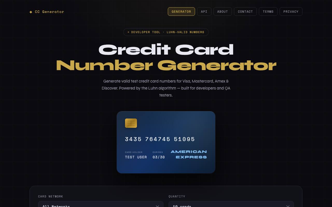 Credit Card Numbers Generator screenshot