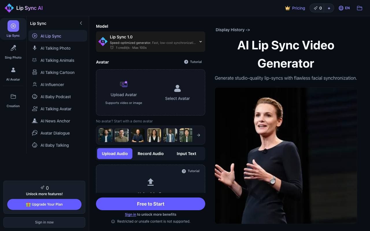 Lip Sync AI Video Generator screenshot