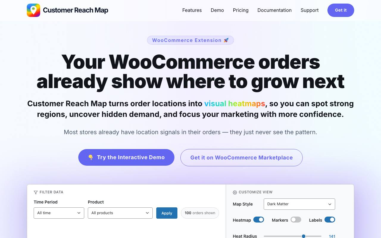 Customer Reach Map for WooCommerce screenshot