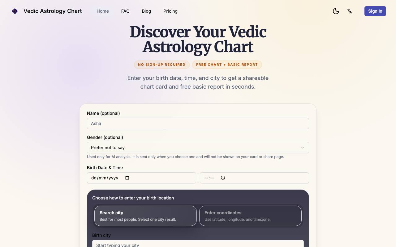 Vedic Astrology Chart screenshot