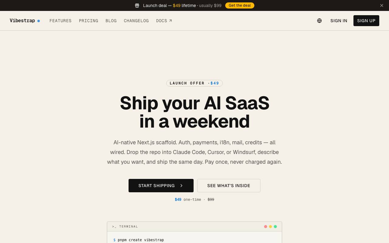 Vibestrap screenshot