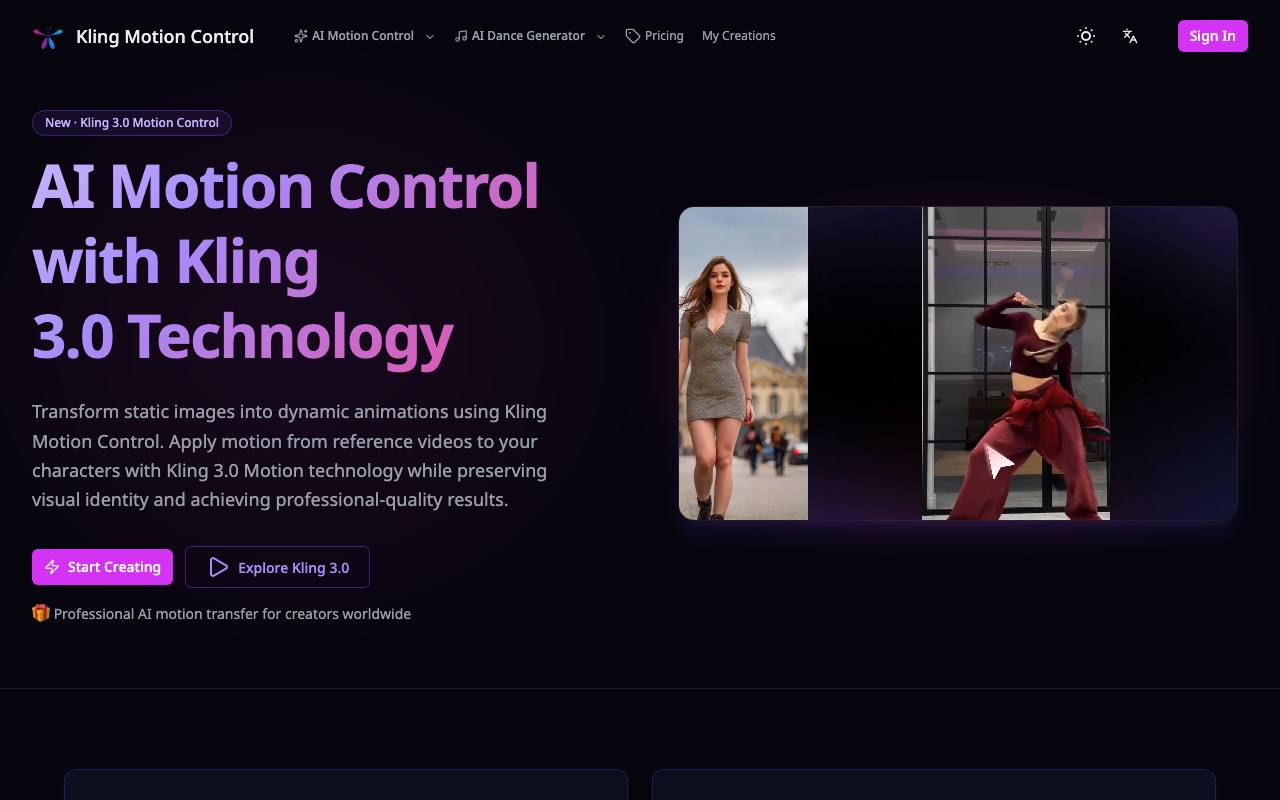 kling motion control screenshot