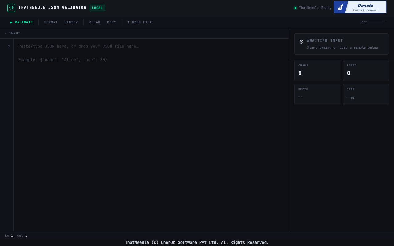 ThatNeedle JSON Validator screenshot