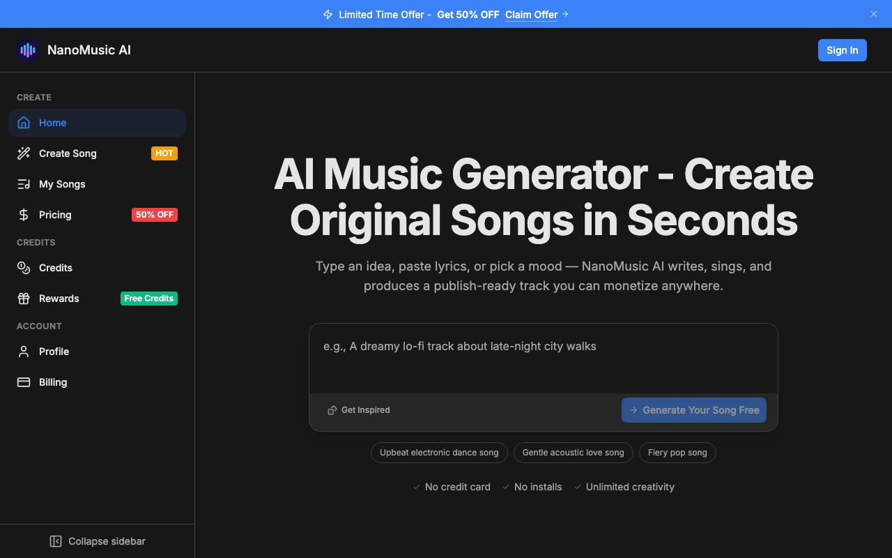NanoMusic AI screenshot