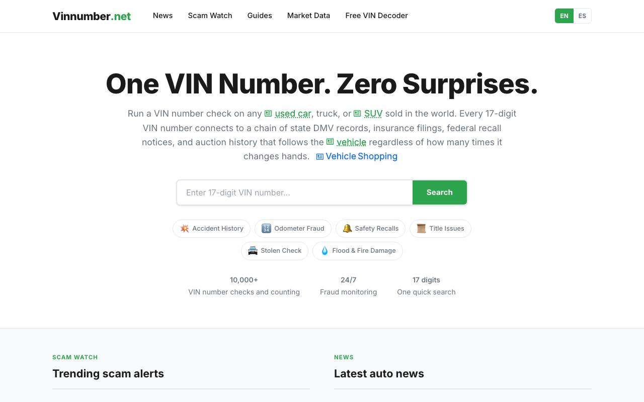 Vinnumber.net screenshot