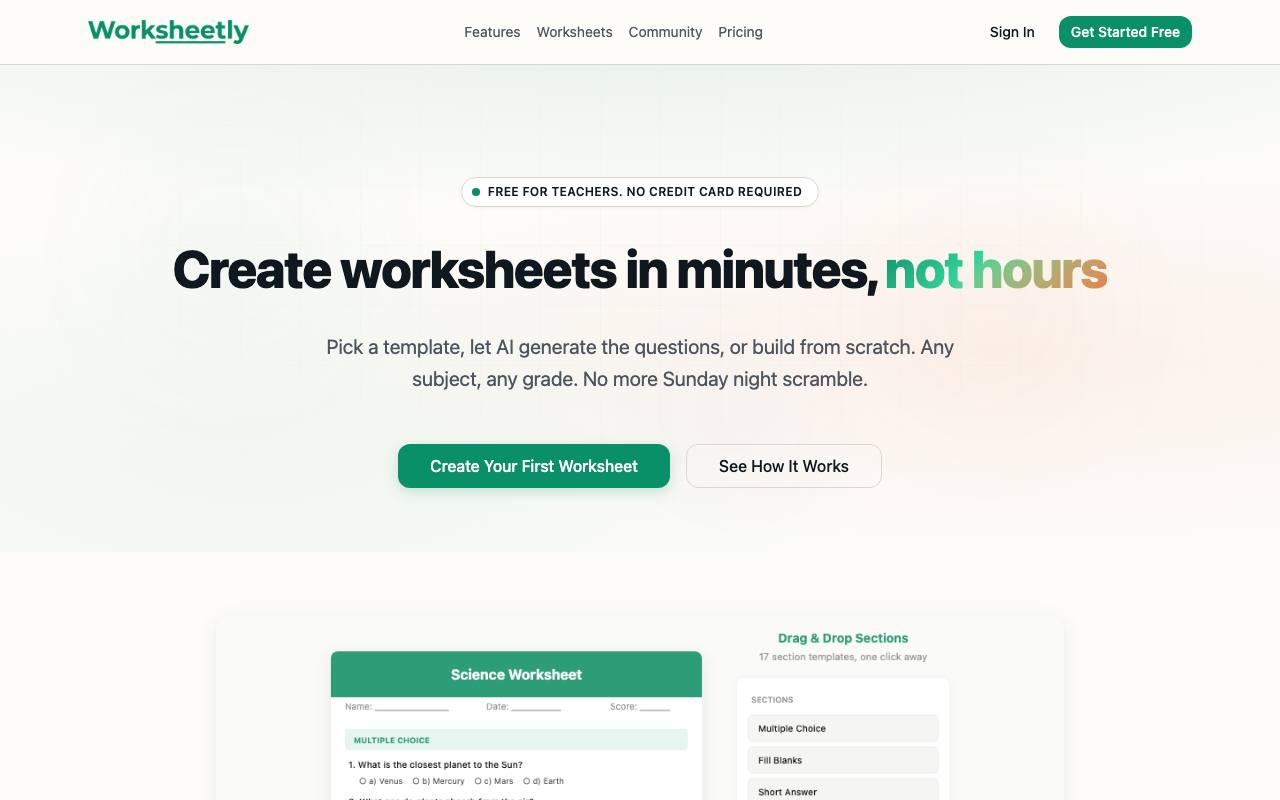 Worksheetly screenshot