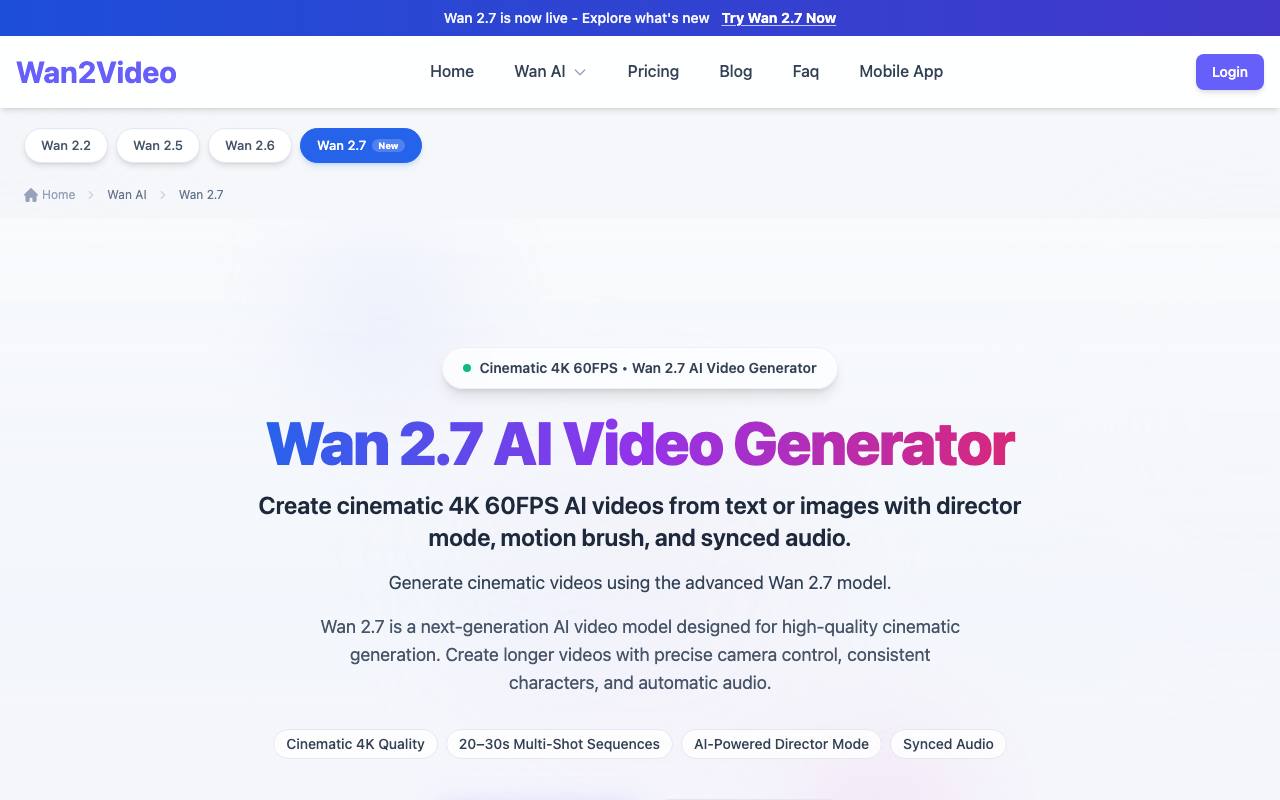 Wan 2.7 AI Video Generator screenshot