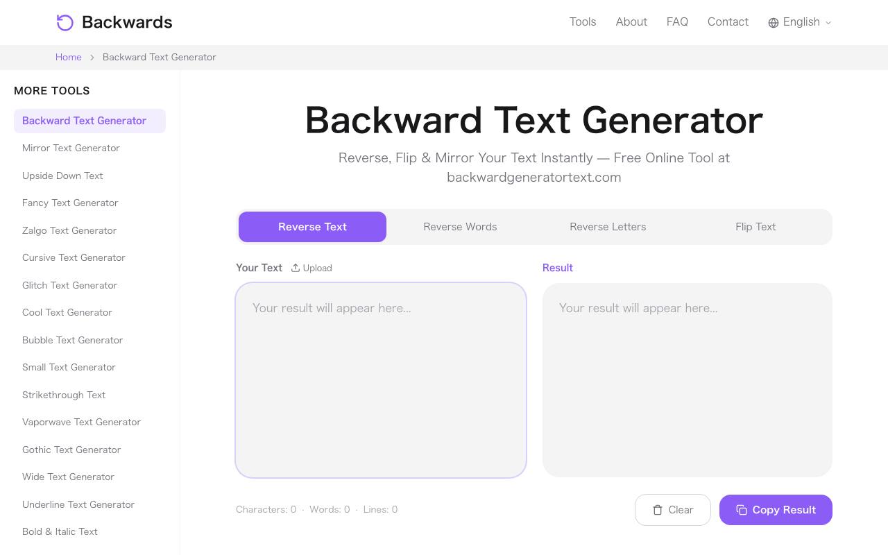 backwardgeneratortext screenshot