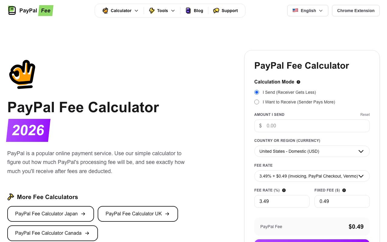 paypal fee calculator screenshot