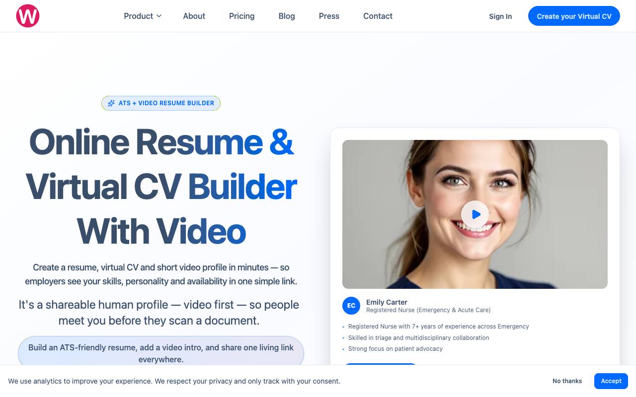 Virtual CV screenshot