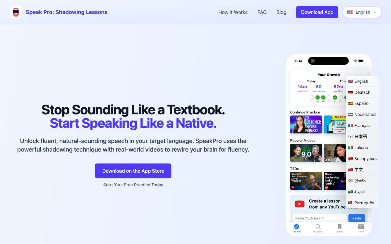 Speak Pro: Shadowing Lessons screenshot