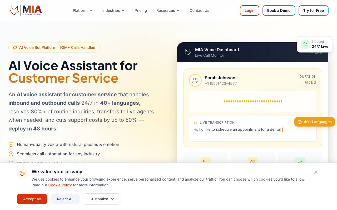 SuperMIA — AI Voice Agents That Handle Your Business Phone Calls screenshot