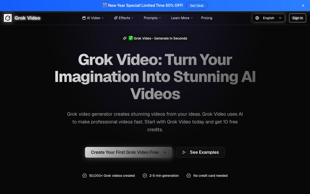 Free Grok Video Generator – AI Video Creation | No Sign Up Required screenshot