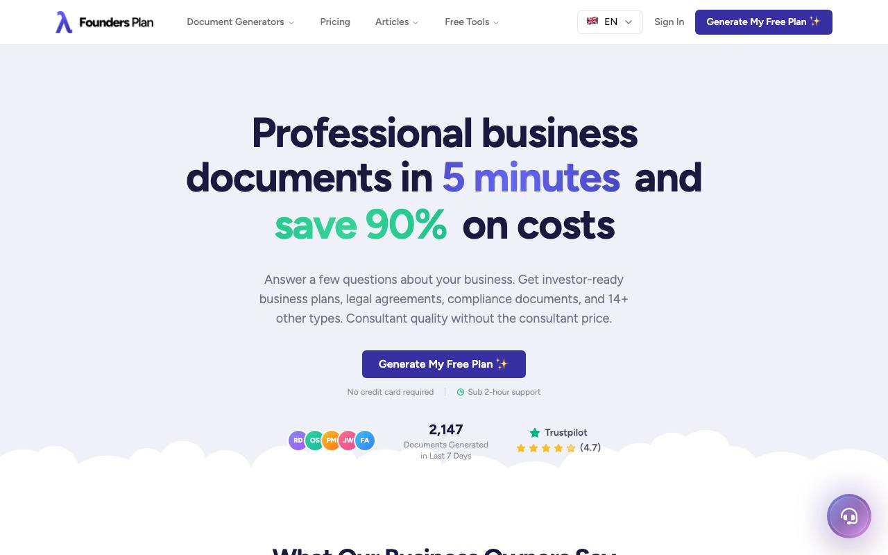 FoundersPlan screenshot