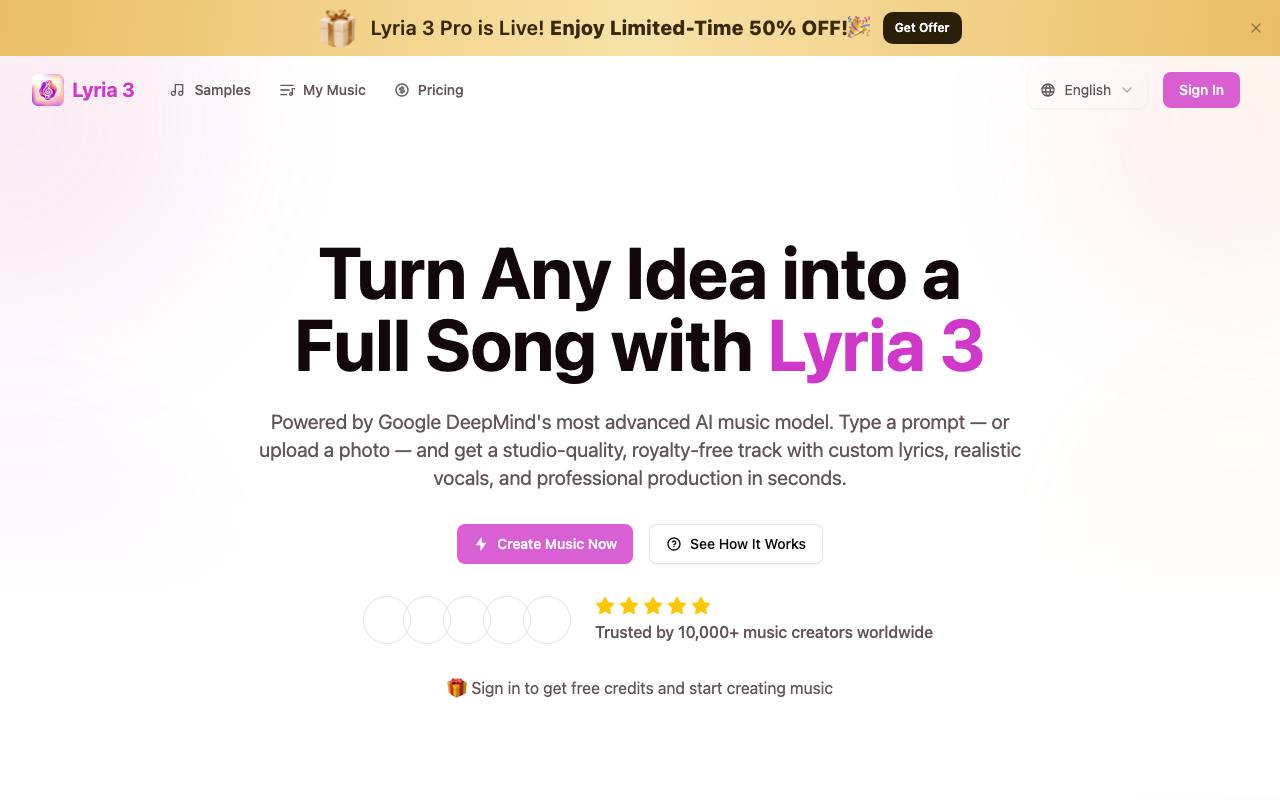 Lyria 3 | Premier AI Song & Music Generator Online screenshot
