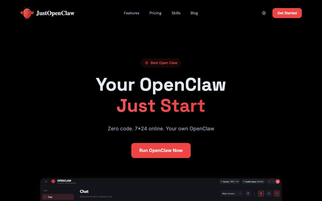 JustOpenClaw screenshot