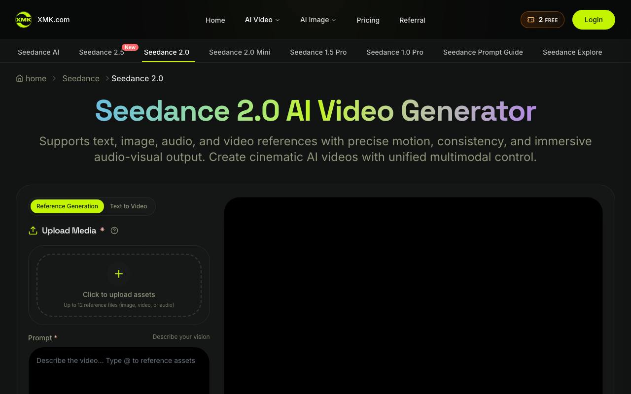 XMK Seedance 2.0 AI Video Generator screenshot
