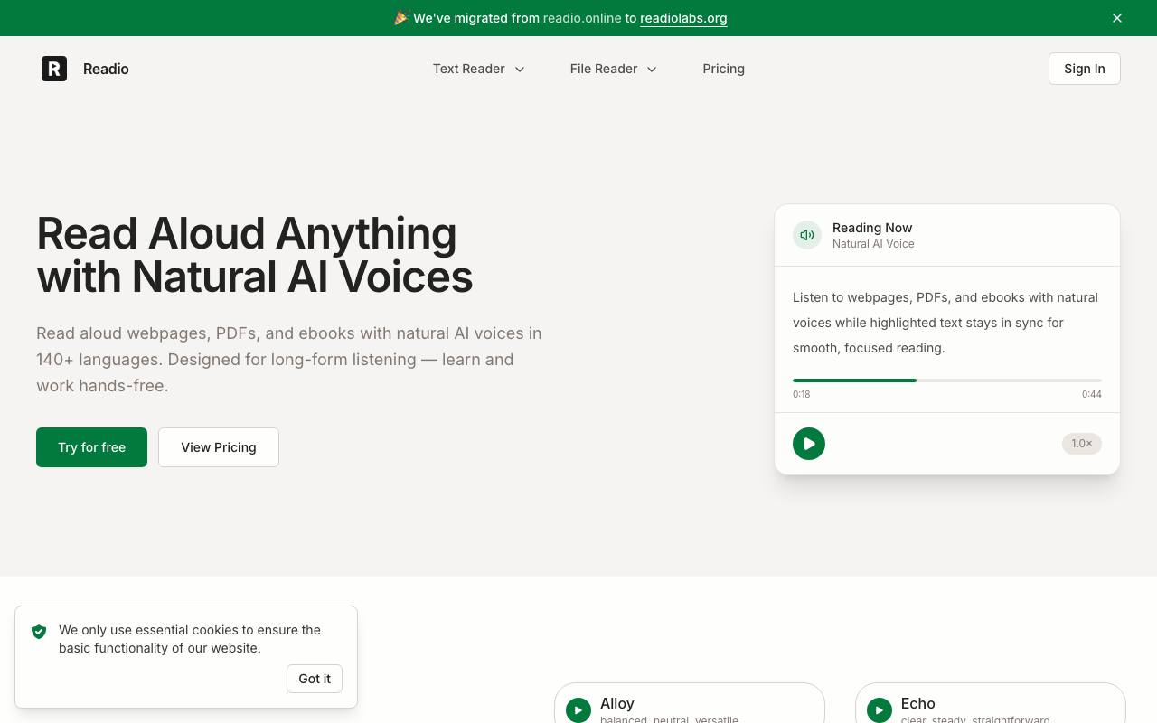 Readio – Read Aloud Anything with Natural AI Voices screenshot