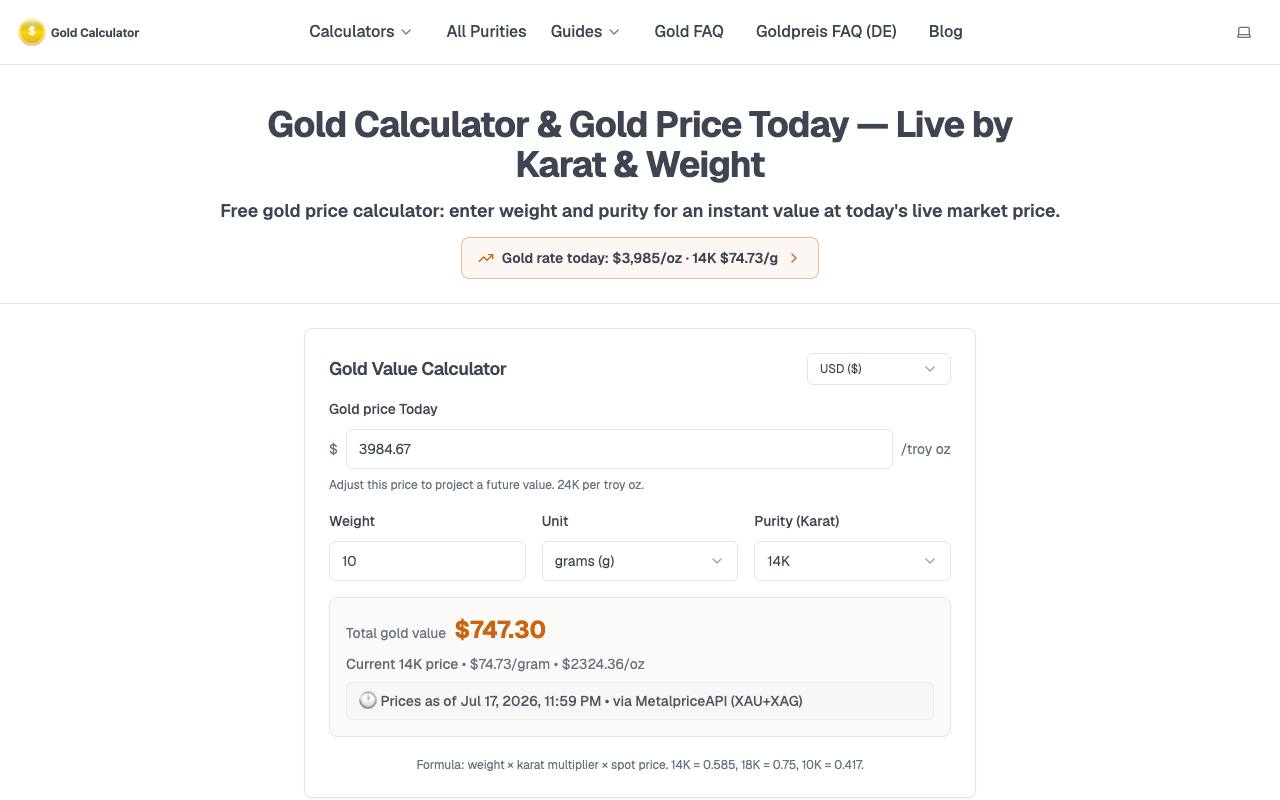 gold calculator screenshot