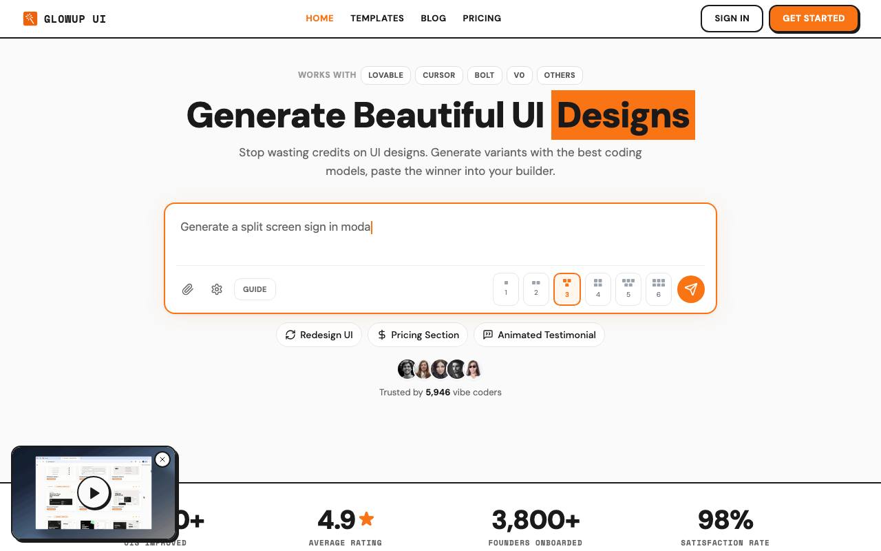 GlowUp UI screenshot