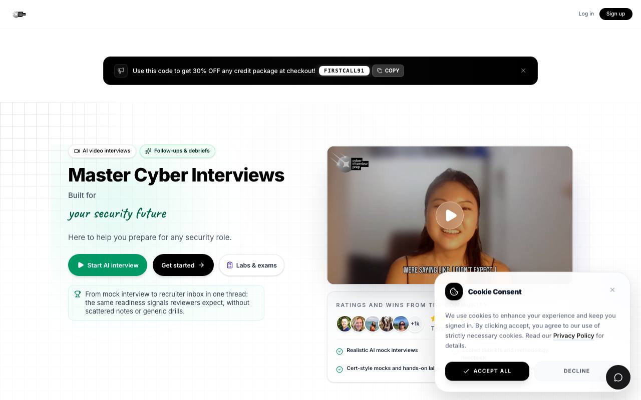 CyberInterviewPrep.com – Master Cyber Interviews with AI Coaching screenshot