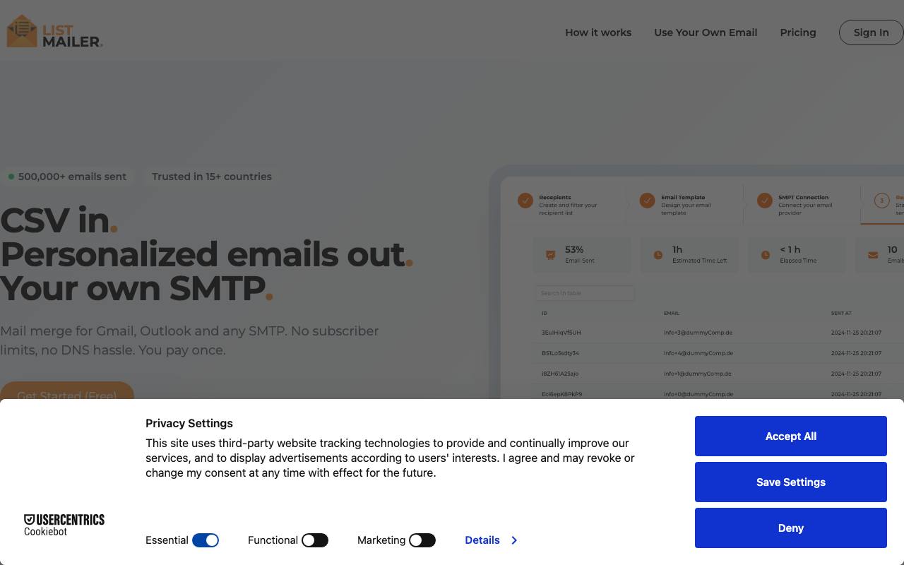 Listmailer screenshot