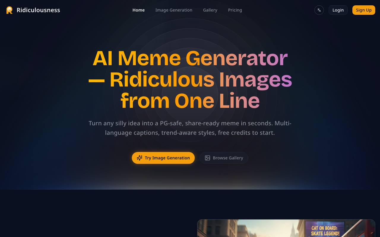 Ridiculousness – Turn one line into an AI meme screenshot