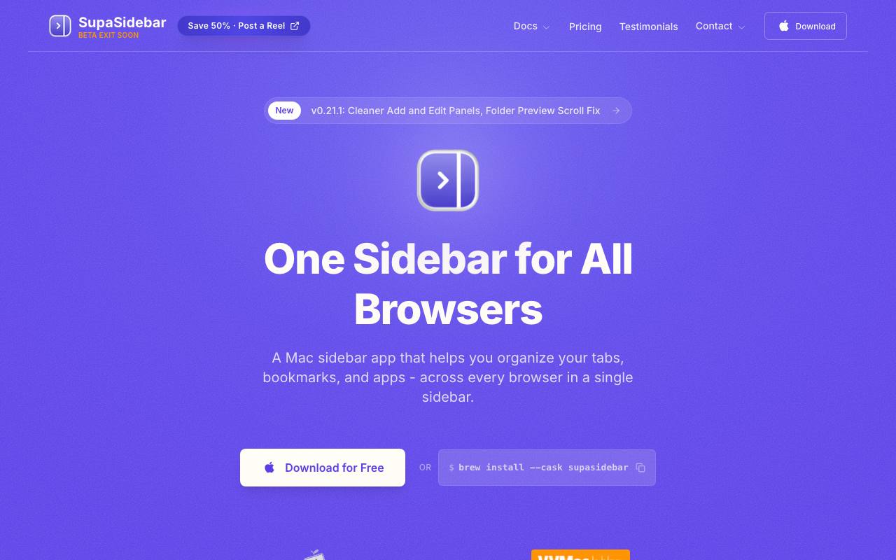 SupaSidebar screenshot
