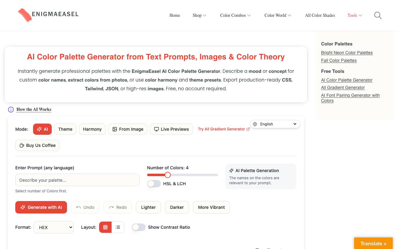 EnigmaEasel – AI Color Palette Generator screenshot