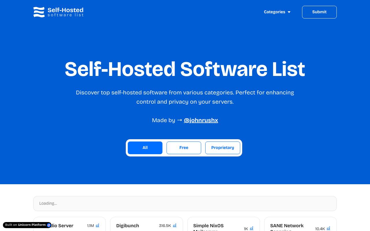 Self-Hosted Software List screenshot