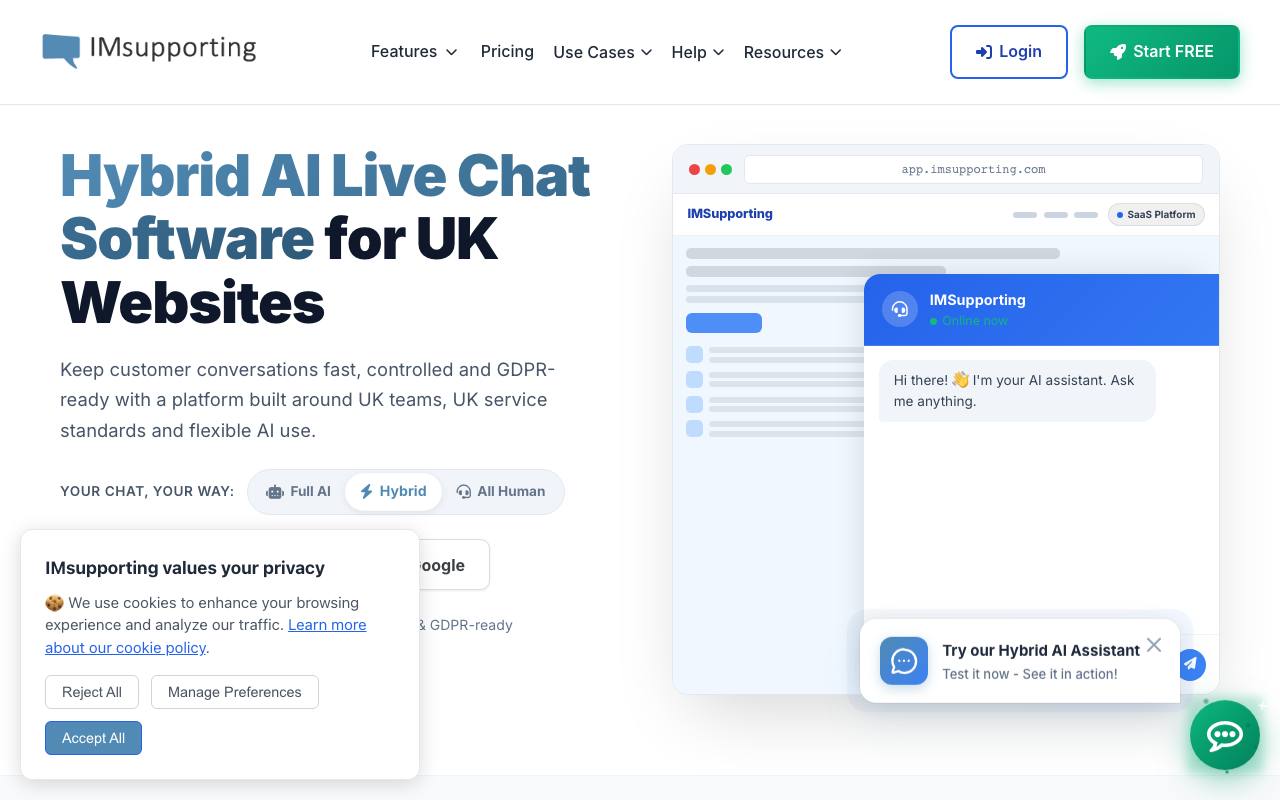 IMsupporting Hybrid Live Chat screenshot