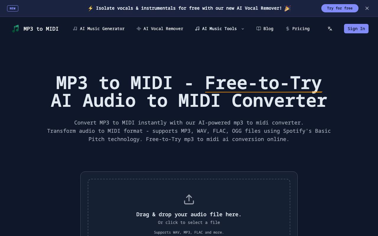 Mp3ToMidi screenshot