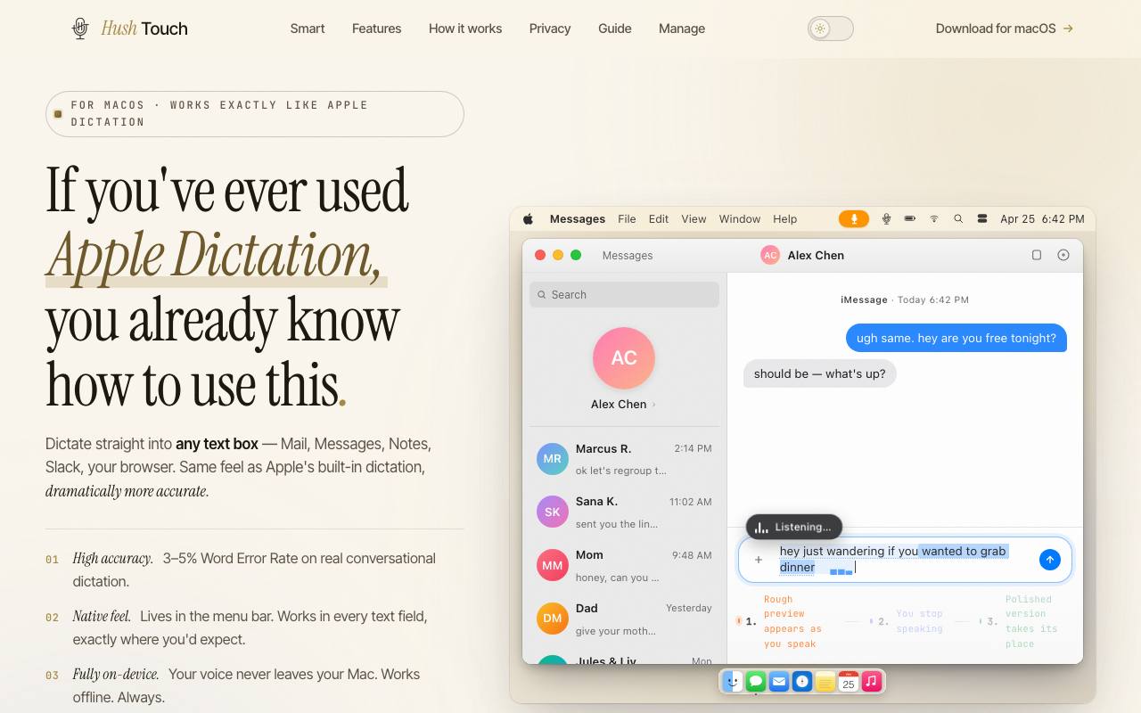 Hush Touch | Voice-to-Text for MacOS screenshot