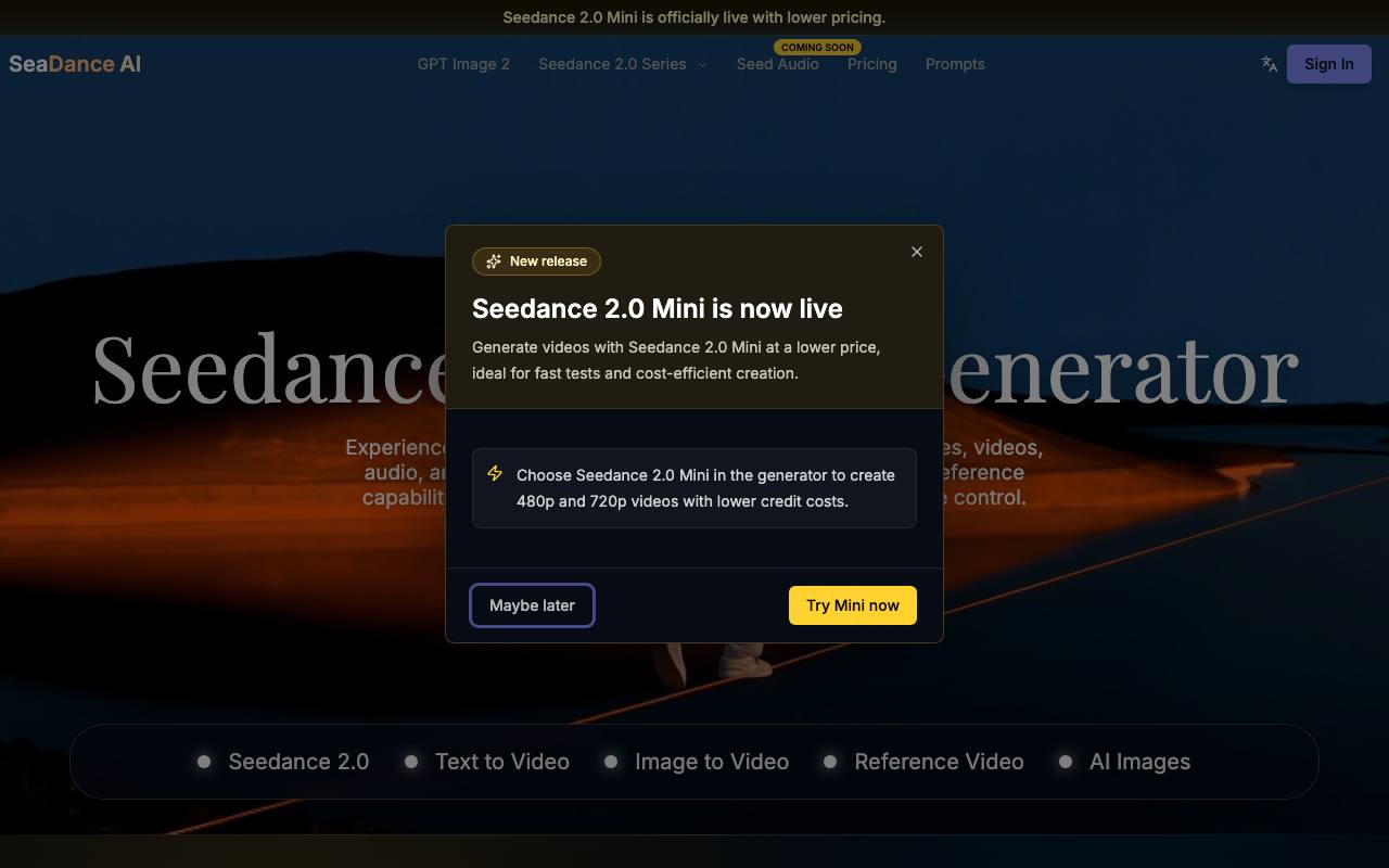 Seadance 2.0 AI Video Generator screenshot