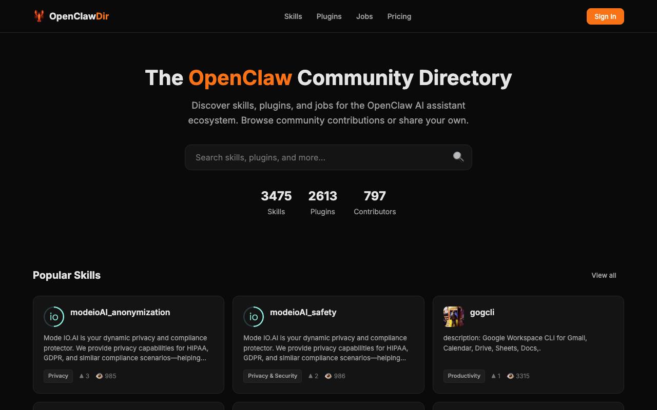 Open Claw Directory screenshot