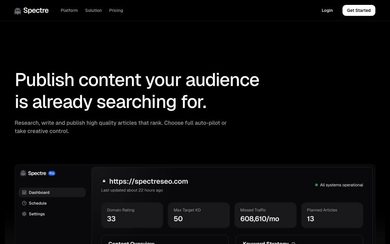 Spectre SEO screenshot