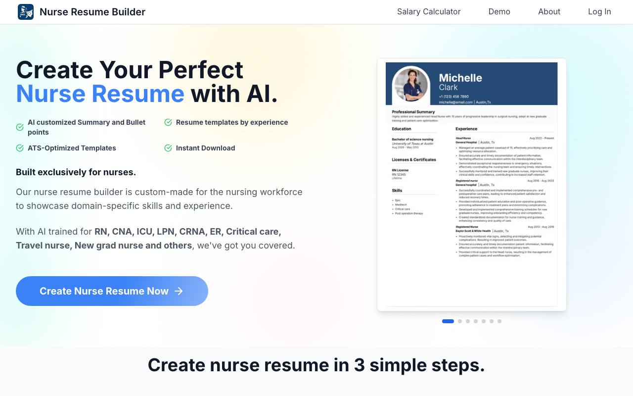 Nurse resume builder screenshot