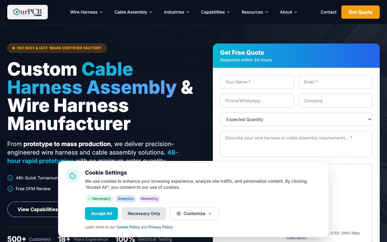 Custom Wire Harness & Cable Assembly Manufacturer screenshot