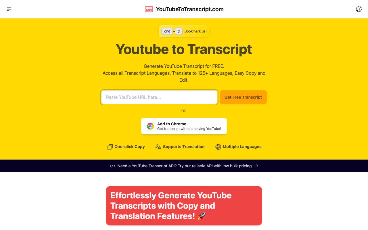 Youtube to Transcript screenshot